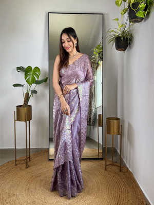 Divastri Embellished Bollywood Jimmy choo Saree(Purple)