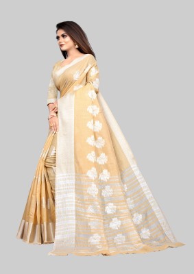 PRANJAL ART Woven Chanderi Jacquard, Art Silk Saree(Cream)