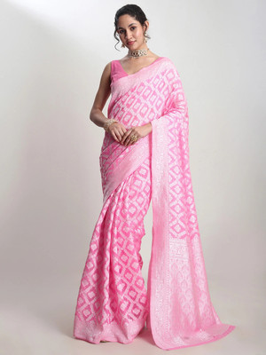 Janasya Woven Banarasi Silk Blend Saree(Pink)