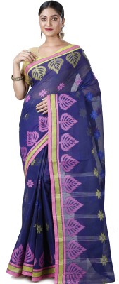 DipDiya Self Design Tant Pure Cotton Saree(Dark Blue)