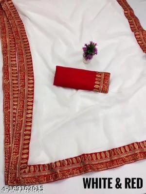 Dhami Woven Bollywood Chiffon Saree(White)