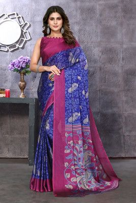 ANIRAV Printed Bollywood Chiffon Saree(Purple)