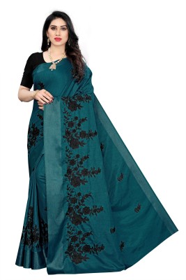 SARETRA MALL Embroidered Daily Wear Silk Blend, Cotton Silk Saree(Light Blue)