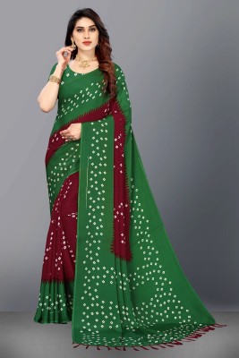 SARETRA MALL Printed Bandhani Silk Blend, Art Silk Saree(Maroon, Light Green)