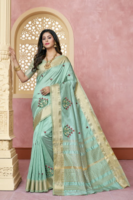 SERONA FABRICS Self Design, Embroidered Assam Silk Cotton Silk, Jacquard Saree(Light Blue)