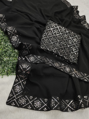 GRANTHCREATION Embellished, Solid/Plain Bollywood Georgette Saree(Black)