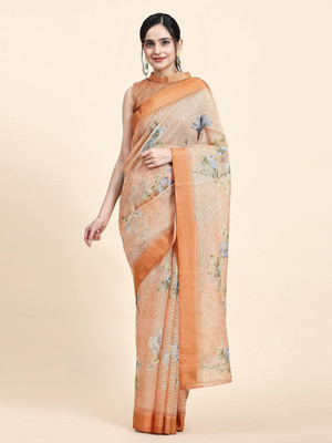 Rachna Floral Print Bollywood Art Silk Saree(Orange)