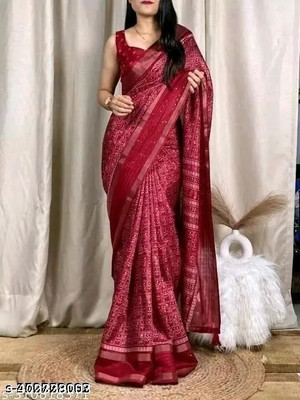 SAKHA DESIGNER Printed Bollywood Art Silk Saree(Maroon)