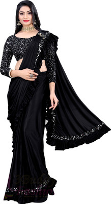 GEBINATH Embellished Bollywood Lycra Blend Saree(Black)