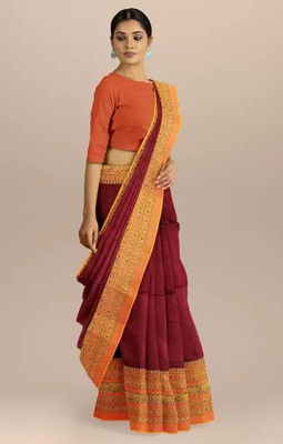 nebadita Woven Tant Pure Cotton Saree(Maroon, Yellow)