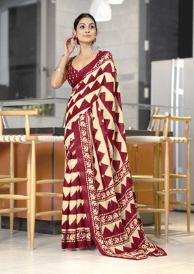 RADHA LAKSHMI Printed Ikkat Pure Cotton Saree(Red)