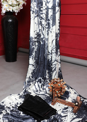 GUNHILD Digital Print Bollywood Lycra Blend Saree(Black, White)