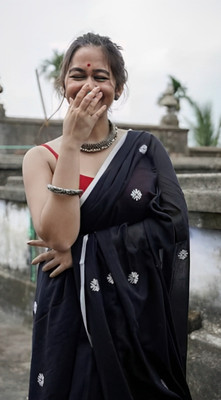 LDma Woven Handloom Handloom Pure Cotton Saree(Black)