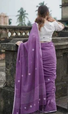 Tantikatha Woven Handloom Cotton Blend Saree(Purple)