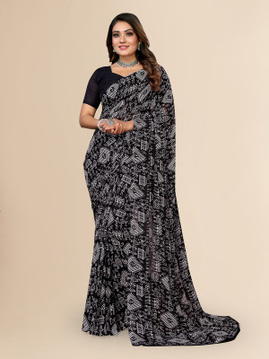 kashvi sarees Paisley, Geometric Print Daily Wear Georgette Saree(Black)