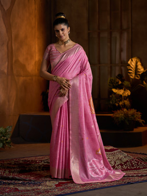 Divastri Printed Bollywood Linen Saree(Pink)