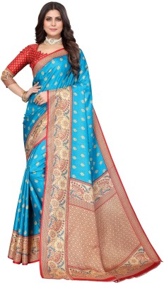 RENSILAFAB Printed Mysore Art Silk Saree(Light Blue)