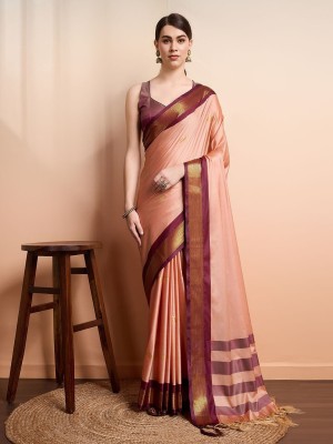 yourwish Woven, Self Design, Embellished Banarasi Cotton Silk, Jacquard Saree(Orange, Maroon, Gold)