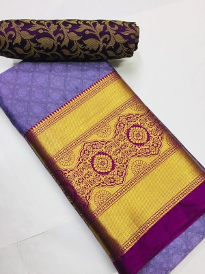 Hensi sarees shop Floral Print Dharmavaram Cotton Silk Saree(Purple)