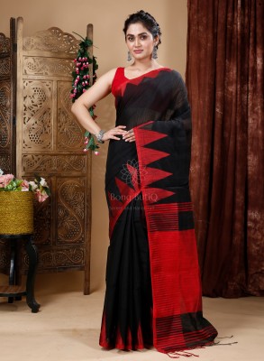 Bong ButiQ Temple Border Handloom Handloom Viscose Rayon Saree(Black)