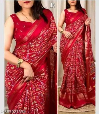 SILK VISTA Floral Print Daily Wear Silk Blend Saree(Red)