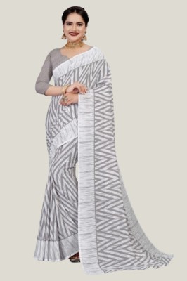 Kesaria Textile Company Printed Daily Wear Georgette Saree(White, Grey)