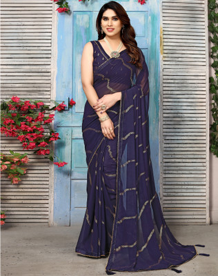 SIRIL Geometric Print, Printed, Embellished Bollywood Georgette Saree(Blue)
