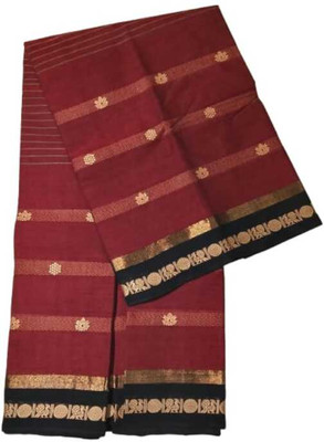 PME Woven, Striped Chettinadu Pure Cotton Saree(Maroon)