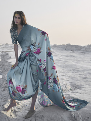 Ratnavati Printed Bollywood Crepe Saree(Grey)