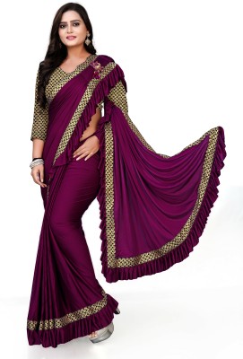 miracletex Printed Bollywood Lycra Blend Saree(Purple)