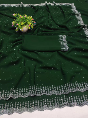 DURGA TEXTILE Embroidered Daily Wear Jacquard, Organza Saree(Green)