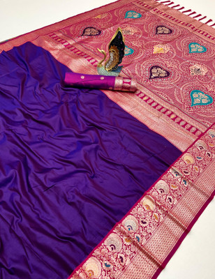 Sindharat Fashion Woven Banarasi Cotton Silk Saree(Purple)