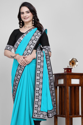 Sangath Dyed, Solid/Plain Daily Wear Georgette Saree(Light Blue)