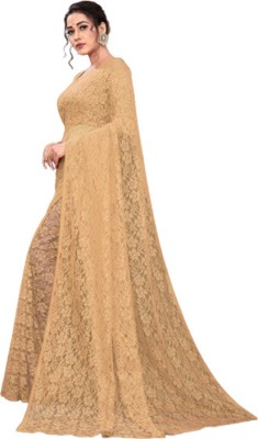 Fashion Field Solid/Plain Bollywood Net Saree(Cream)