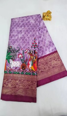 magicthreads Printed Bollywood Brasso Saree(Purple)