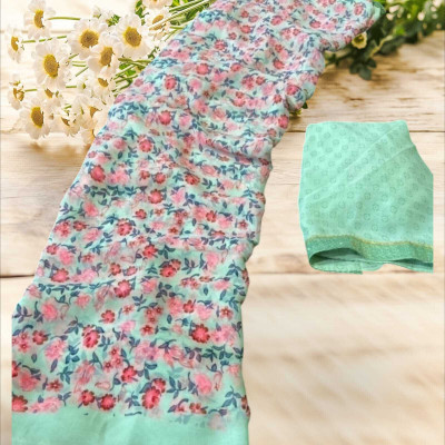 HouseOfCommon Printed Bandhani Chiffon Saree(Light Green)