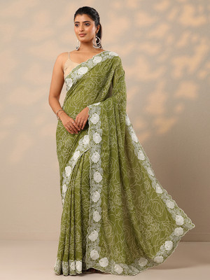 LIBAS Printed Daily Wear Georgette Saree(Green)