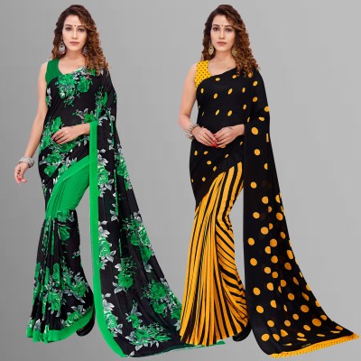 Anand Sarees Floral Print, Printed Daily Wear Georgette Saree(Pack of 2, Black)