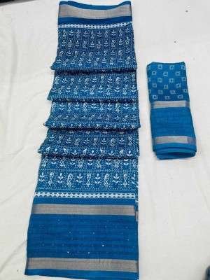 Chandan Fabrics Printed Bollywood Chanderi Saree(Light Blue)