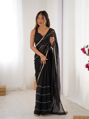 Divastri Embroidered Bollywood Silk Blend Saree(Black)