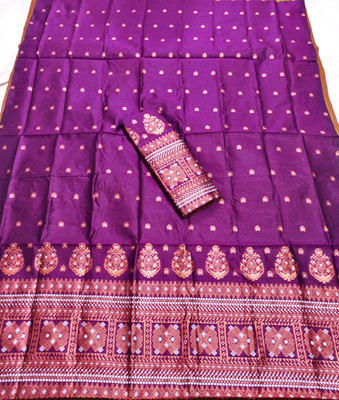 DIVINE Woven Mekhela Chador Polyester Saree(Purple)