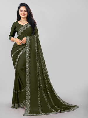 MAN PRIYA TRENDZ Embellished Bollywood Georgette Saree(Dark Green)