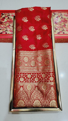Ansari Fabrics Woven Banarasi Handloom Satin Saree(Red)