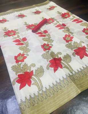 Gugaliya Floral Print Bollywood Art Silk, Cotton Blend Saree(Multicolor)