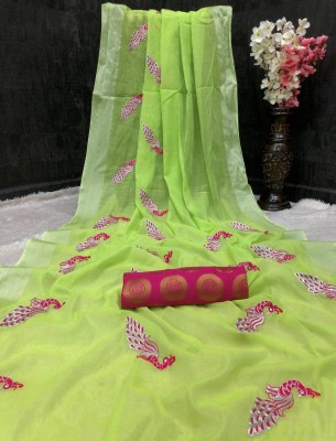 Satani enterprise Embroidered Bollywood Chanderi Saree(Light Green)