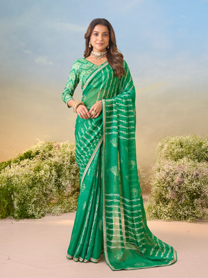 Laxmipati sarees Printed Saree with Attached Blouse Chiffon Saree(Green)