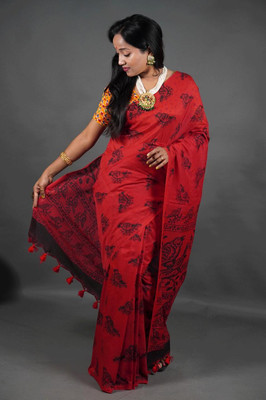 NAMITASAREES Printed Handloom Pure Cotton Saree(Red)