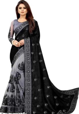 KUNJ LALAJI Embroidered Bollywood Net Saree(Black)