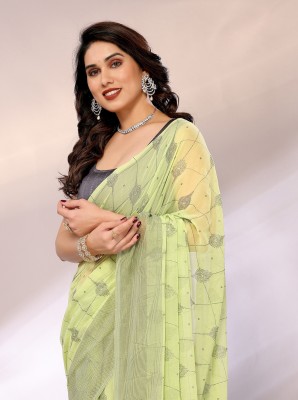 FABMORA Printed Bollywood Georgette Saree(Light Green, Grey)