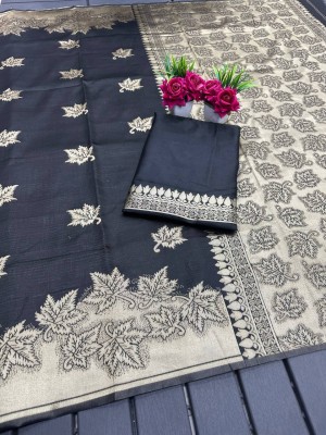 GEETABA FASHION Self Design Venkatagiri Silk Blend Saree(Black)